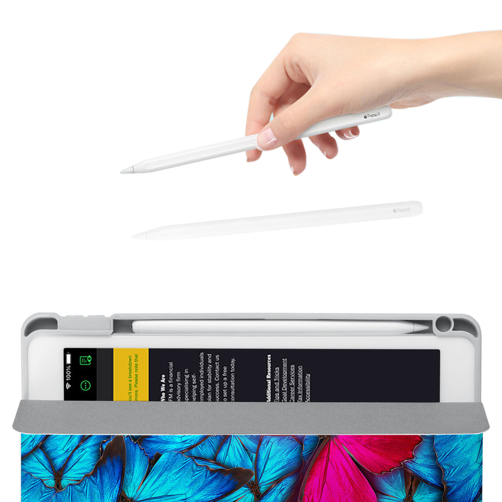 Vista Case iPad Premium Case with Butterfly Design has an integrated holder for Apple Pencil so you never have to leave your extra tech behind. - swap