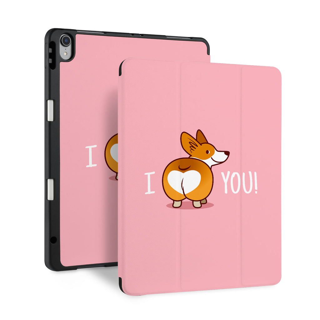 front and back view of personalized iPad case with pencil holder and 06 design