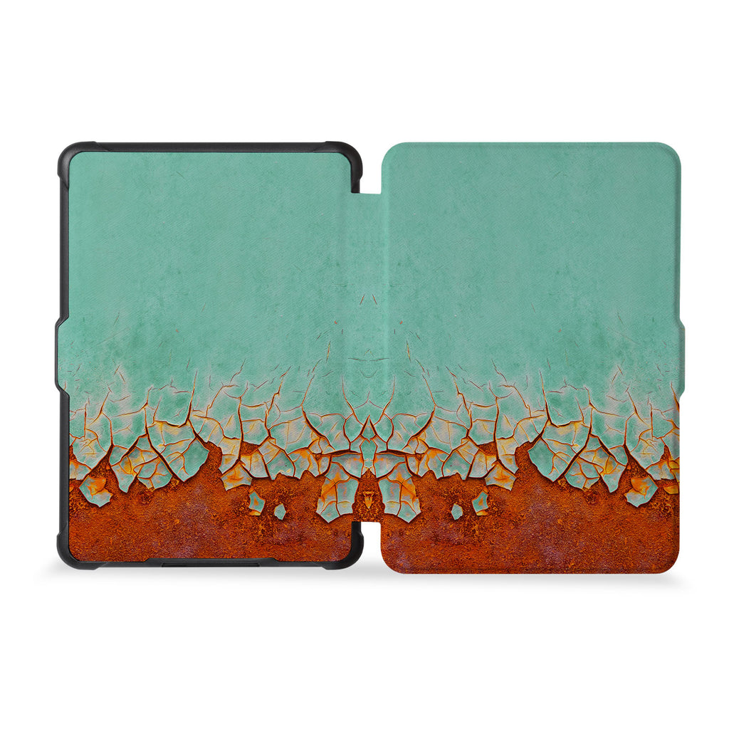 the whole front and back view of personalized kindle case paperwhite case with Rusted Metal design