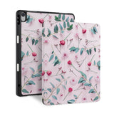 front back and stand view of personalized iPad case with pencil holder and Flat Flower 2 design - swap