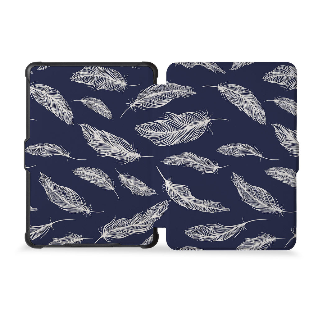 the whole front and back view of personalized kindle case paperwhite case with Feather design