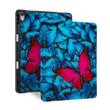 front back and stand view of personalized iPad case with pencil holder and Butterfly design - swap