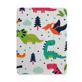 front and back view of personalized iPad case with pencil holder and Dinosaur design