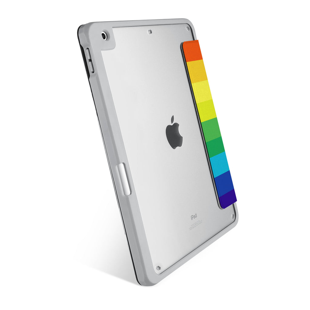 Vista Case iPad Premium Case with Rainbow Design has HD Clear back case allowing asset tagging for the tablet in workplace environment.