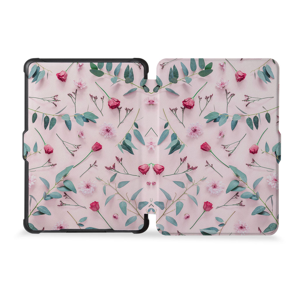 the whole front and back view of personalized kindle case paperwhite case with Flat Flower 2 design