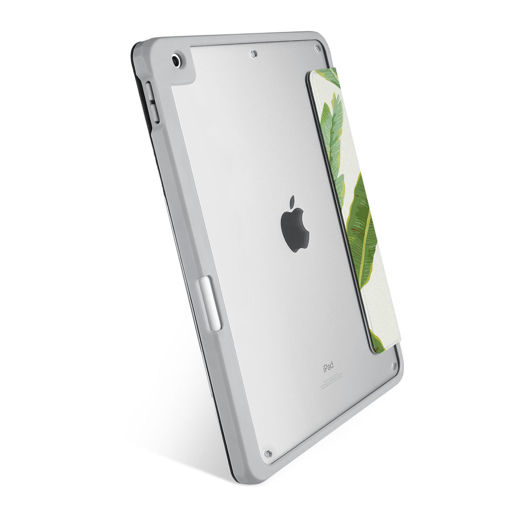 Vista Case iPad Premium Case with Green Leaves Design has HD Clear back case allowing asset tagging for the tablet in workplace environment.