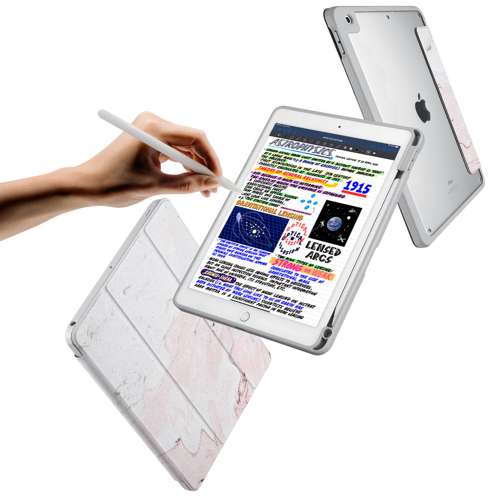 Vista Case iPad Premium Case with Pink Marble Design has trifold folio style designed for best tablet protection with the Magnetic flap to keep the folio closed.