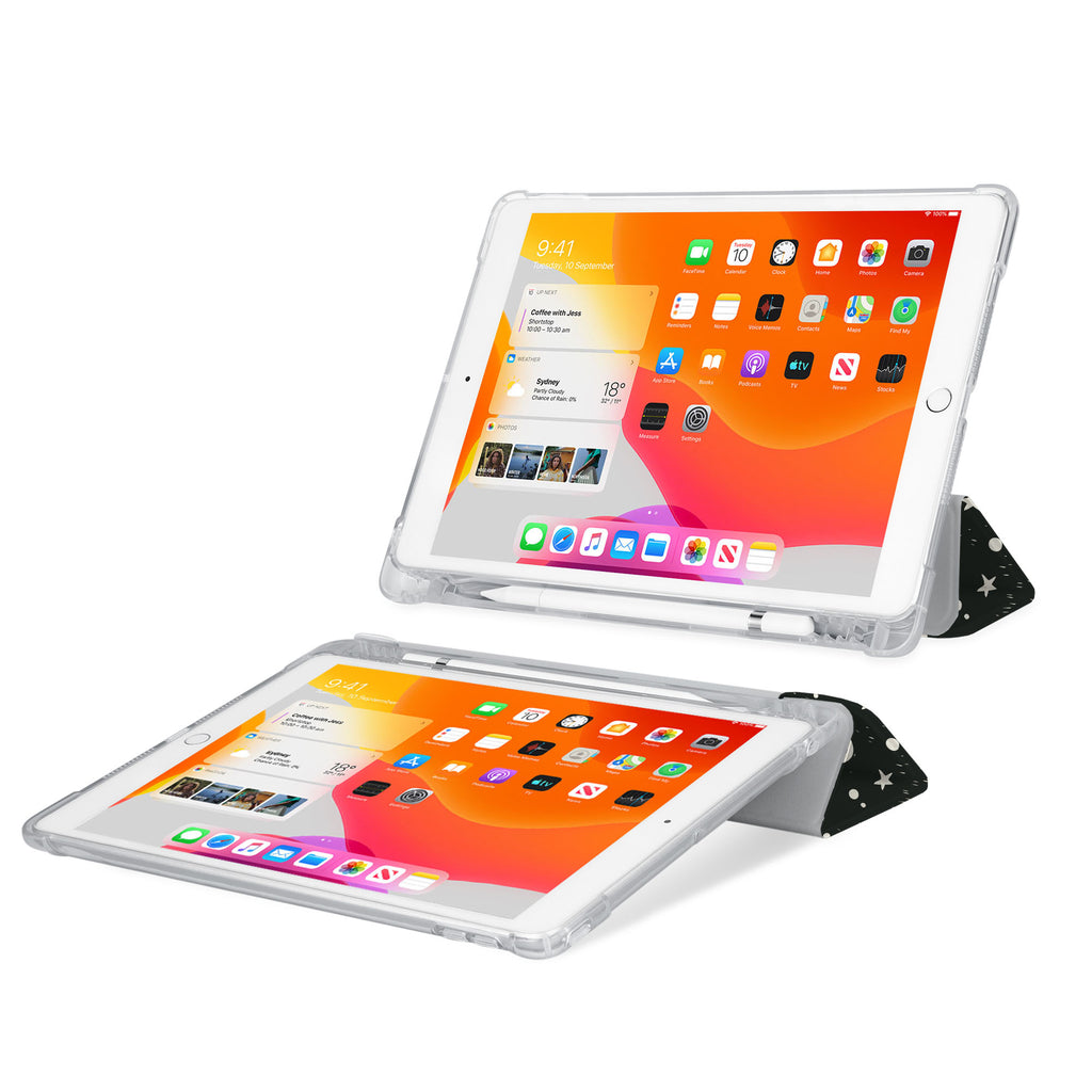 iPad SeeThru Casd with Space Design Rugged, reinforced cover converts to multi-angle typing/viewing stand