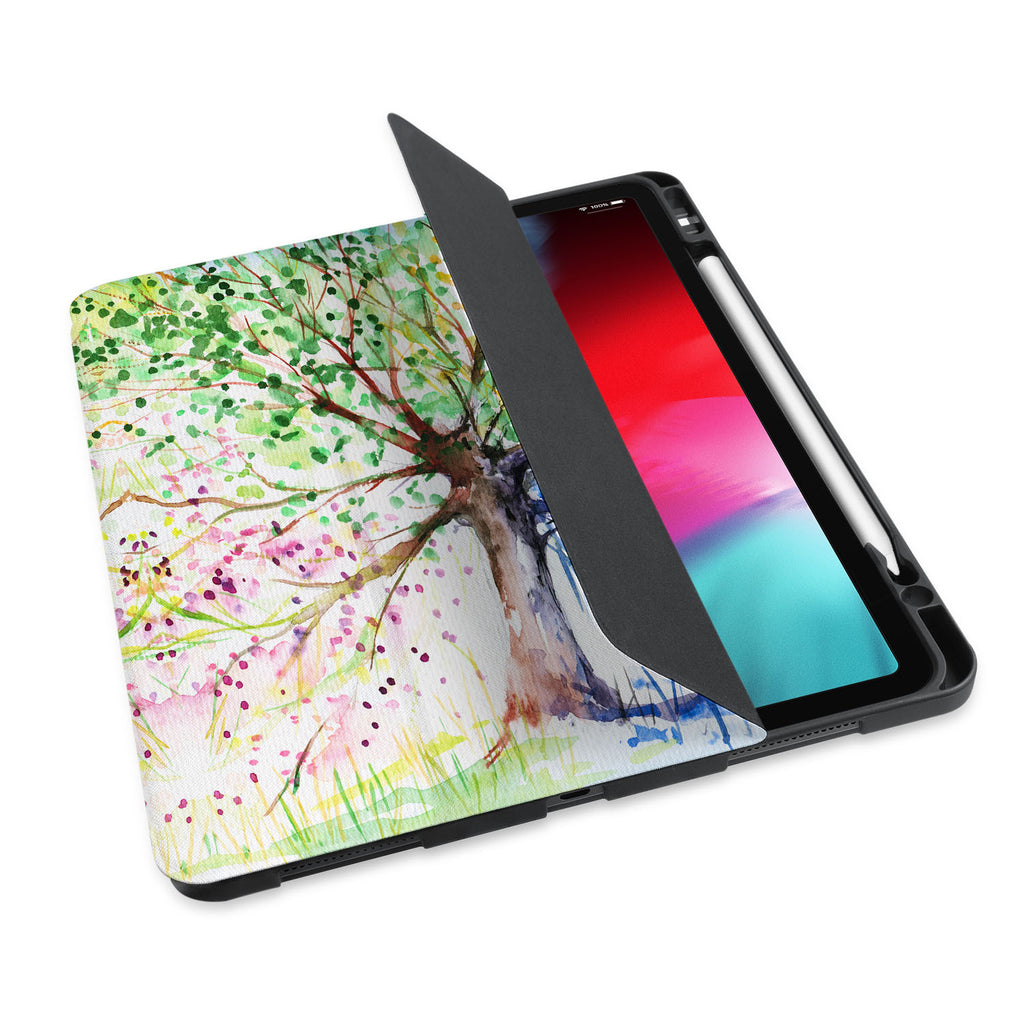 personalized iPad case with pencil holder and Watercolor Flower design - swap