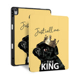 front and back view of personalized iPad case with pencil holder and Dog Fun design