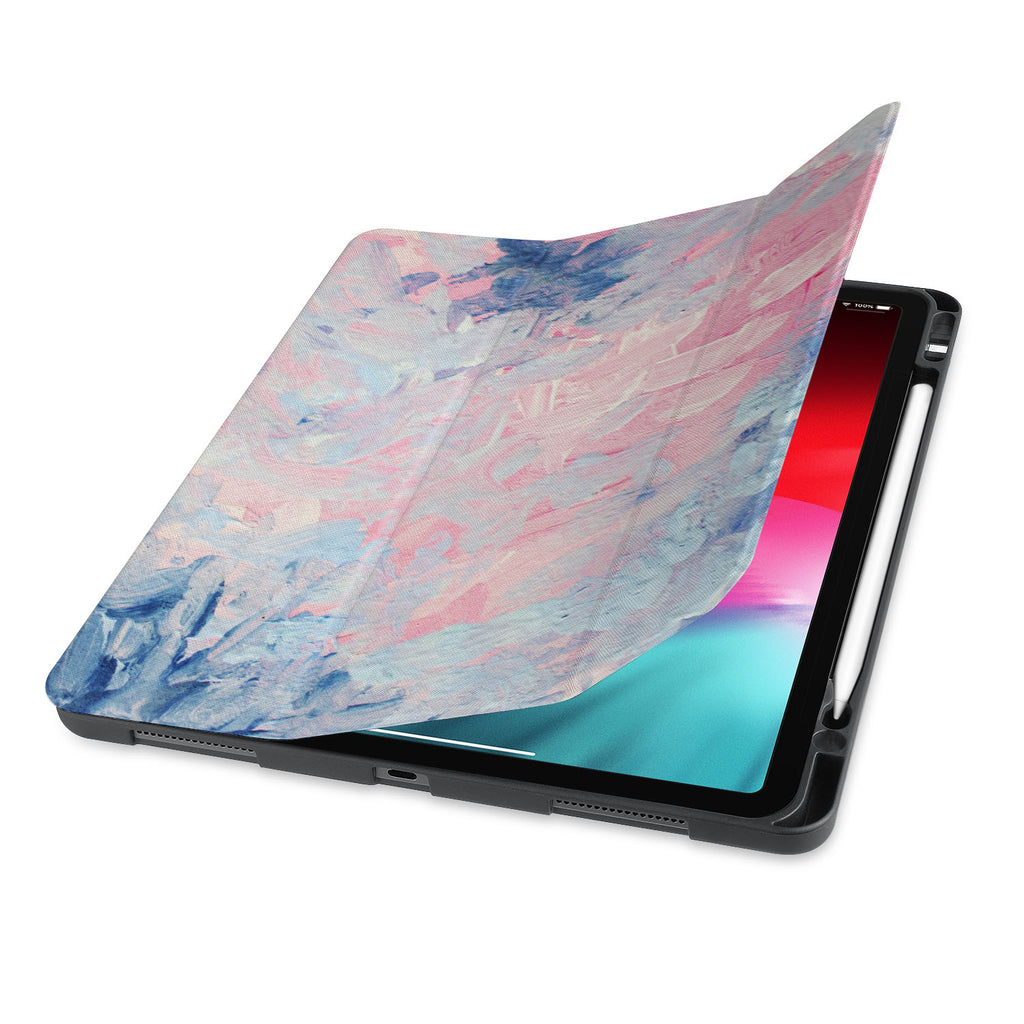 front view of personalized iPad case with pencil holder and Oil Painting Abstract design