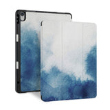 front back and stand view of personalized iPad case with pencil holder and Abstract Ink Painting design - swap