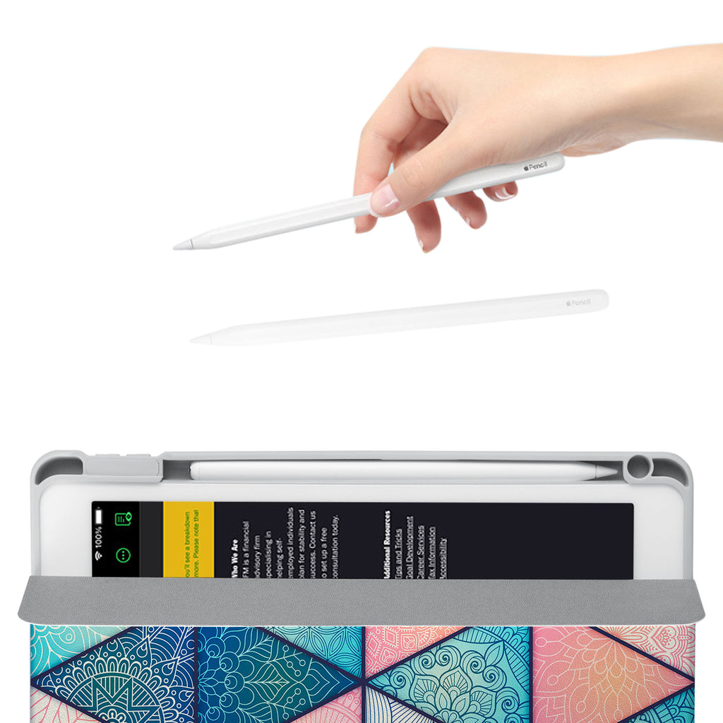 Vista Case iPad Premium Case with Aztec Tribal Design has an integrated holder for Apple Pencil so you never have to leave your extra tech behind. - swap