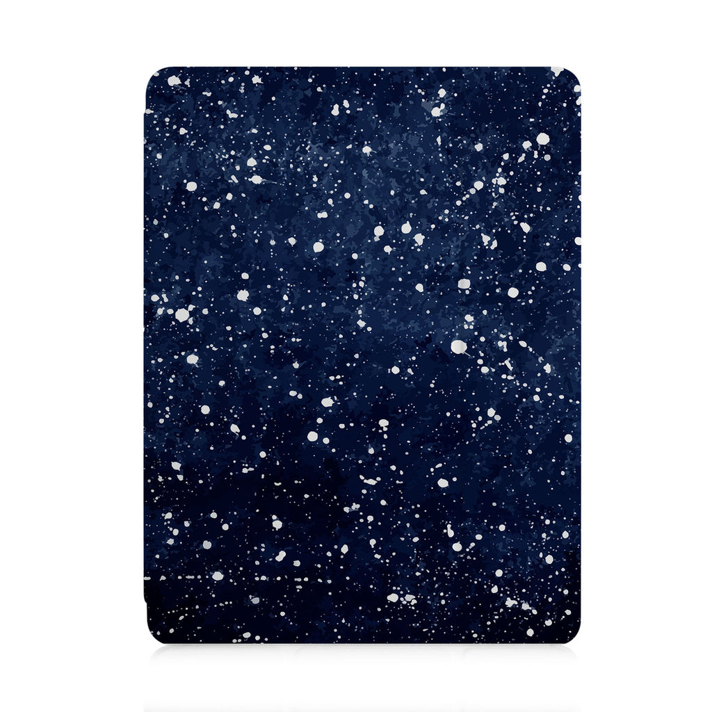 front and back view of personalized iPad case with pencil holder and Galaxy Universe design